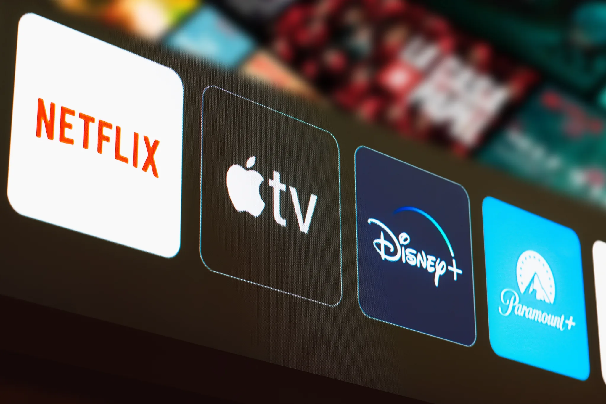 Streaming app tiles displayed on a television screen